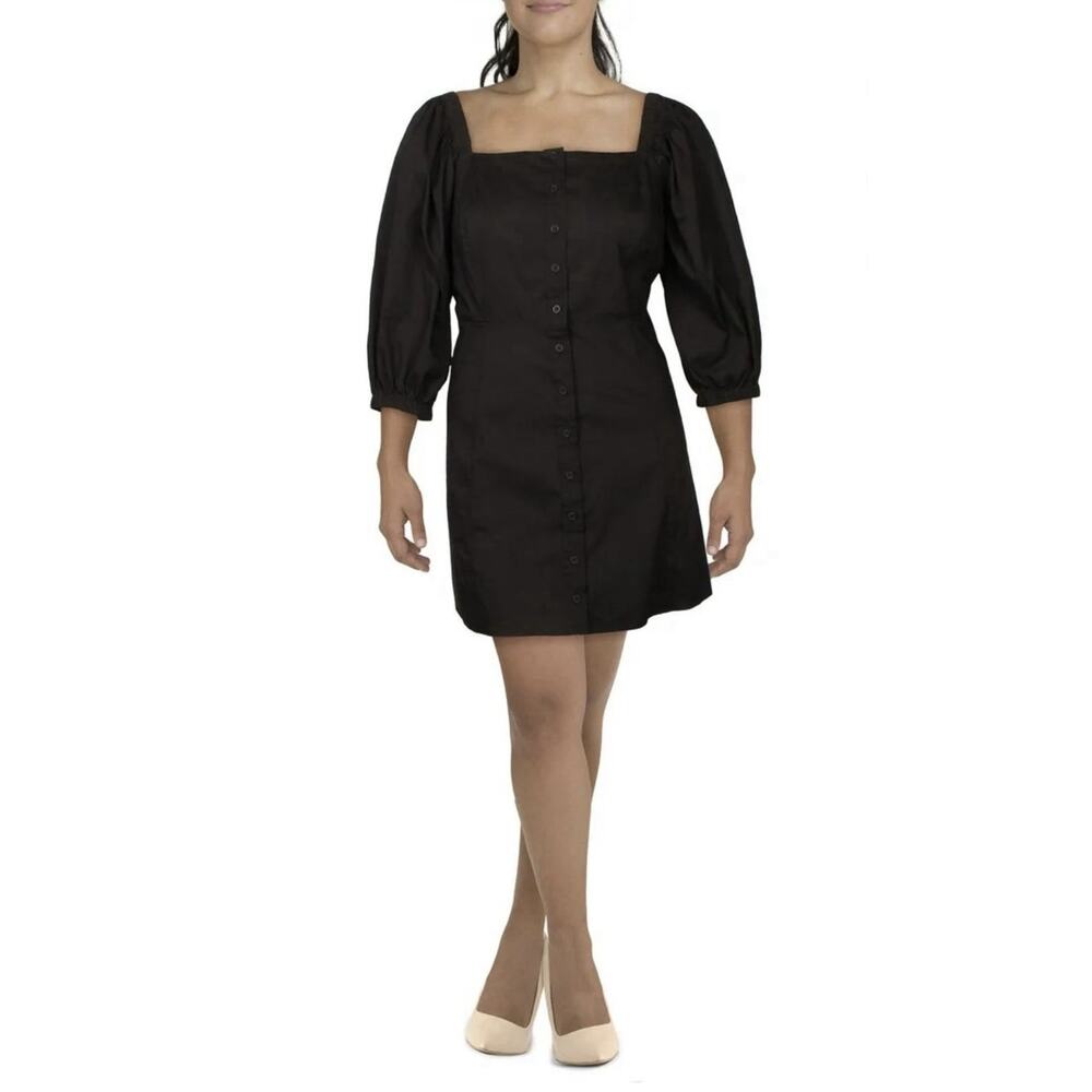 NWT Danielle Bernstein Women's Black Square Neck Puff Sleeve Mini Dress Sz 18 W